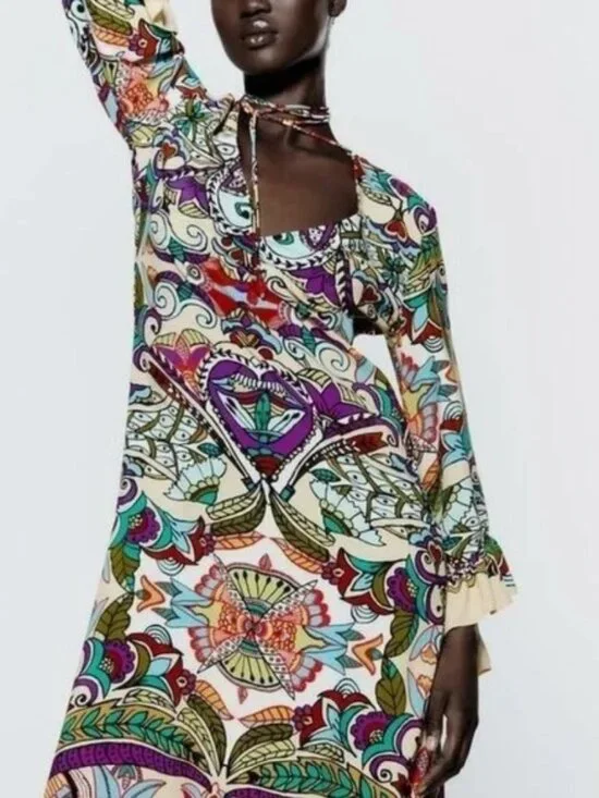 BLOGGERS FAV ZARA MULTICOLORED PRINTED DRESS - Picture 1 of 13